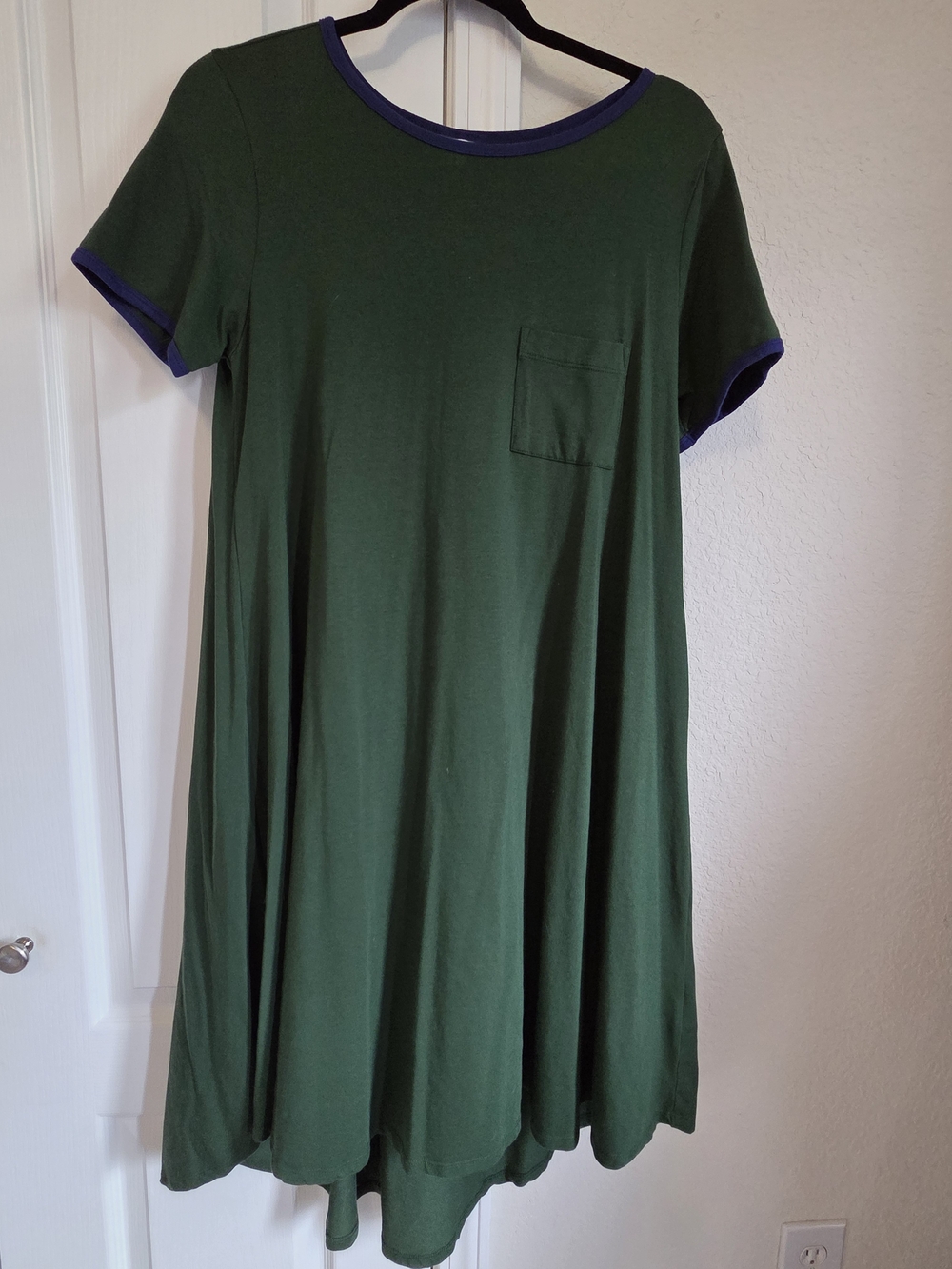 LuLaRoe Green Swing Dress with Navy Trim